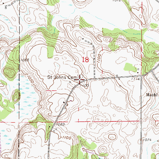 Topographic Map of Saint Johns Cemetery, MN
