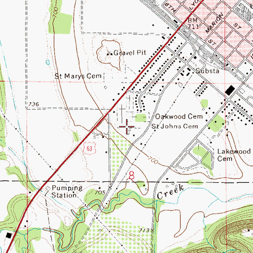 Topographic Map of Saint Johns Cemetery, MN