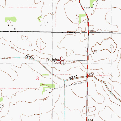 Topographic Map of Saint Johns Cemetery, MN