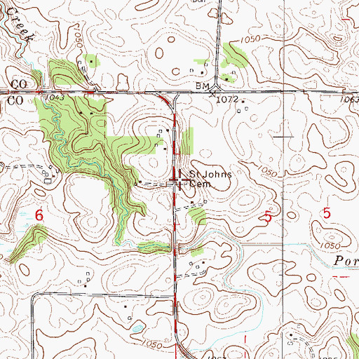Topographic Map of Saint Johns Cemetery, MN