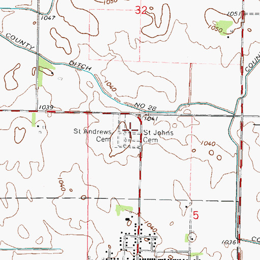 Topographic Map of Saint Johns Cemetery, MN