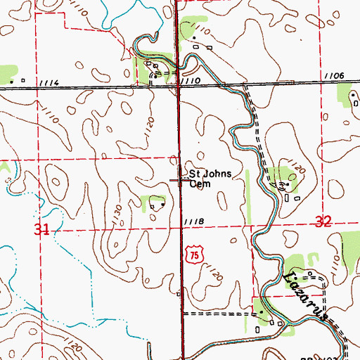 Topographic Map of Saint Johns Cemetery, MN