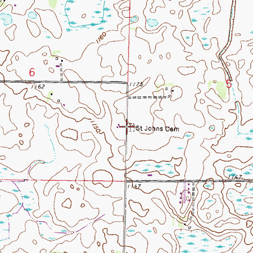 Topographic Map of Saint Johns Cemetery, MN