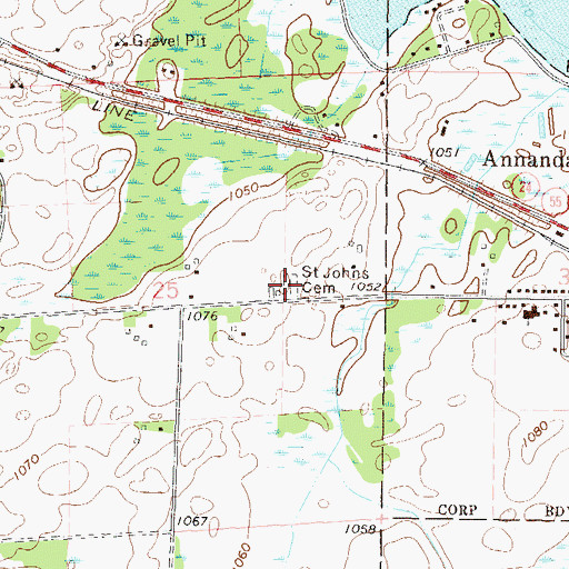 Topographic Map of Saint Johns Cemetery, MN