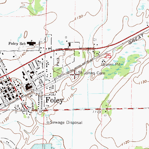 Topographic Map of Saint Johns Cemetery, MN