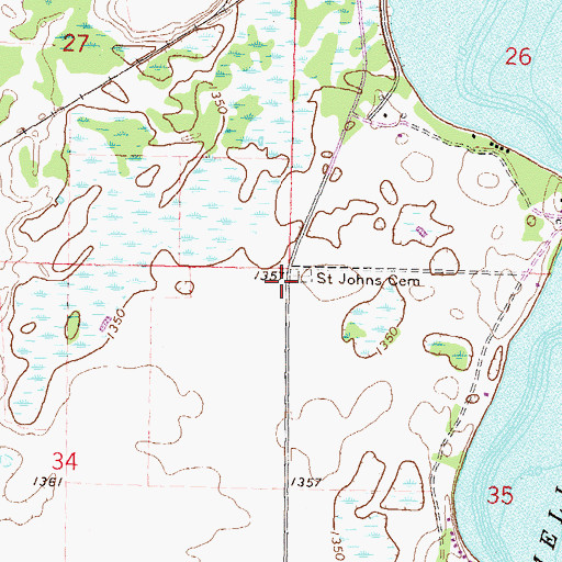 Topographic Map of Saint Johns Cemetery, MN