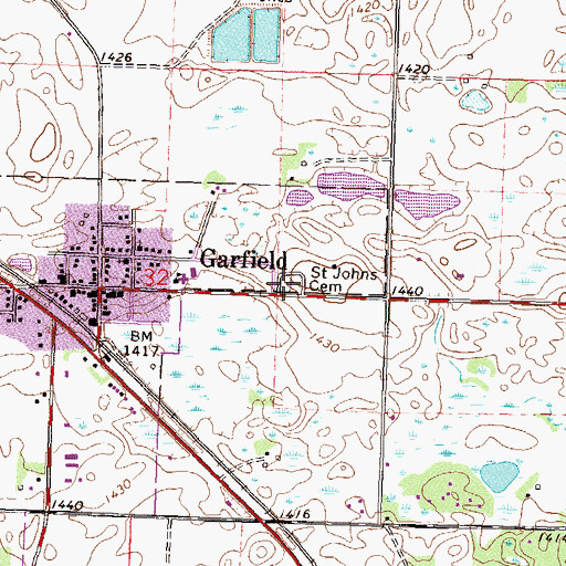 Topographic Map of Saint Johns Cemetery, MN