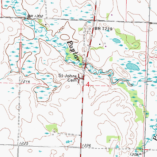 Topographic Map of Saint Johns Cemetery, MN