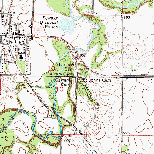Topographic Map of Saint Johns Cemetery, MN