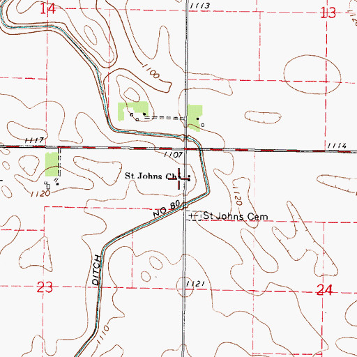 Topographic Map of Saint Johns Church, MN