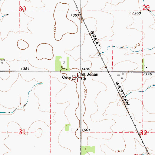 Topographic Map of Saint Johns Church, MN