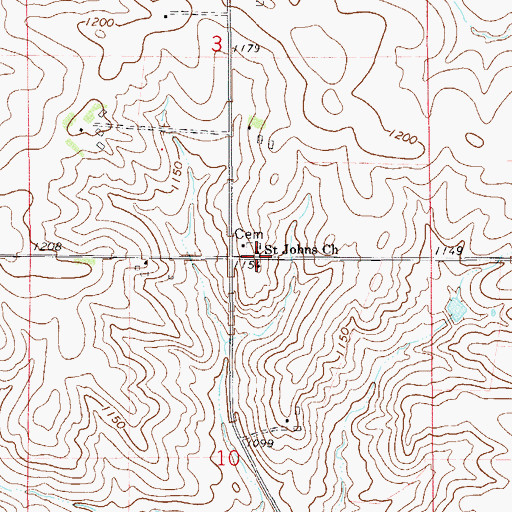 Topographic Map of Saint Johns Church, MN