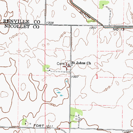 Topographic Map of Saint Johns Church, MN