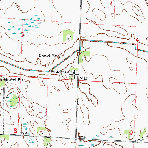 Topographic Map of Saint Johns Church, MN