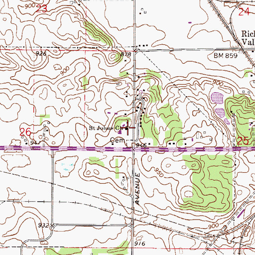 Topographic Map of Saint Johns Church, MN