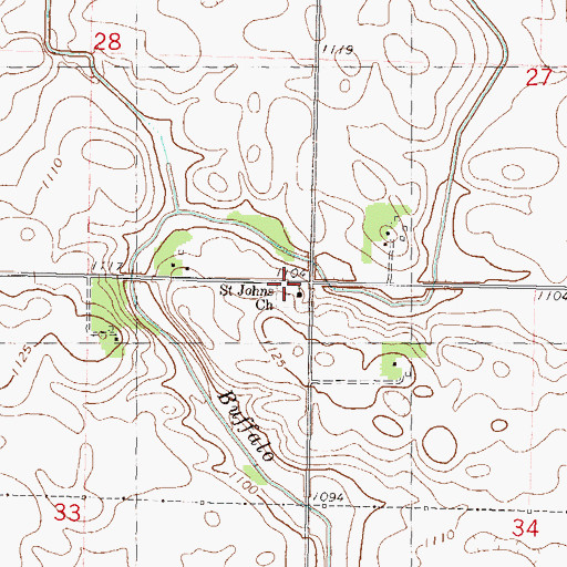 Topographic Map of Saint Johns Church, MN