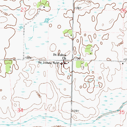 Topographic Map of Saint Johns Church, MN
