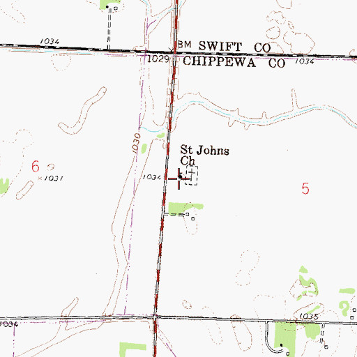 Topographic Map of Saint Johns Church, MN