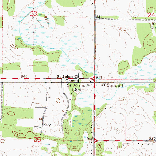 Topographic Map of Saint Johns Church, MN