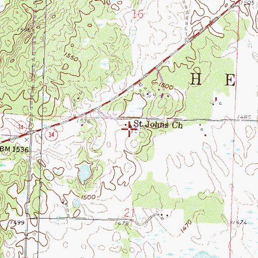 Topographic Map of Saint Johns Church, MN
