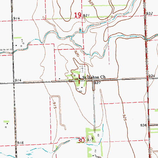 Topographic Map of Saint Johns Church, MN