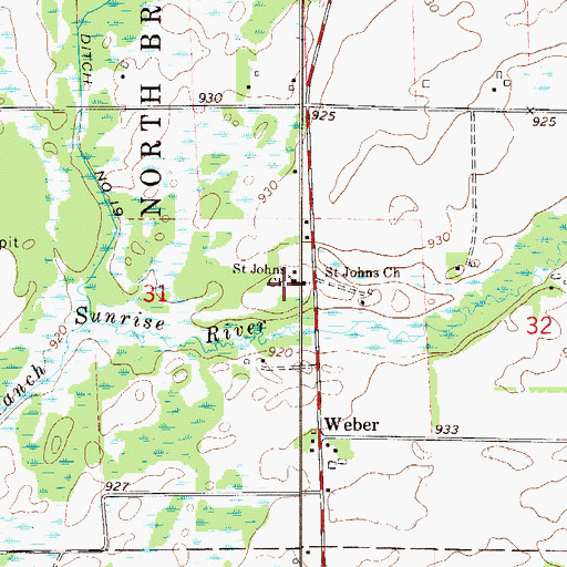 Topographic Map of Saint Johns Church, MN