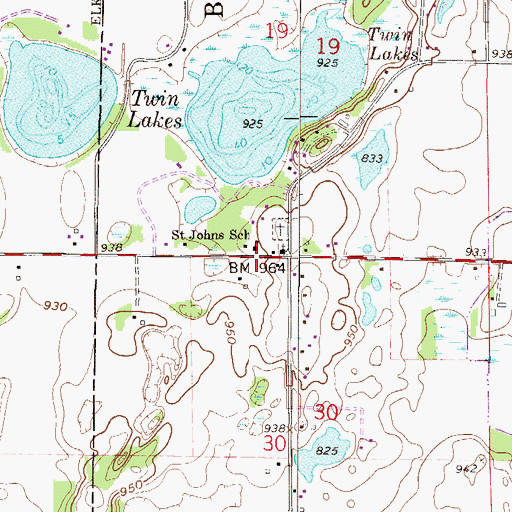 Topographic Map of Saint Johns School, MN