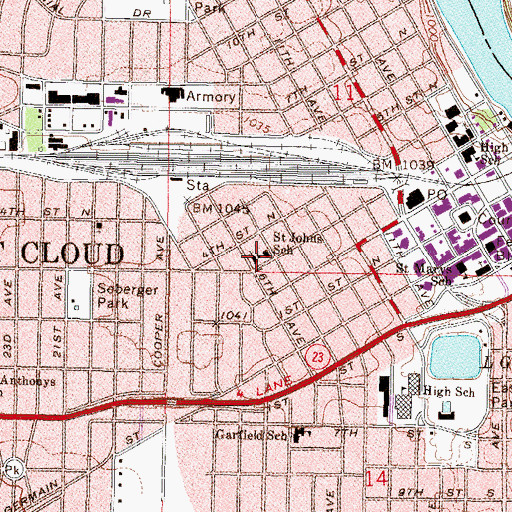 Topographic Map of Saint Johns School, MN