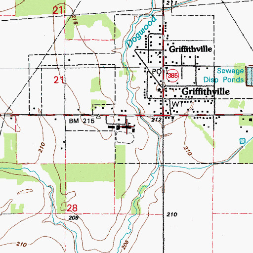 Topographic Map of Griffithville High School, AR