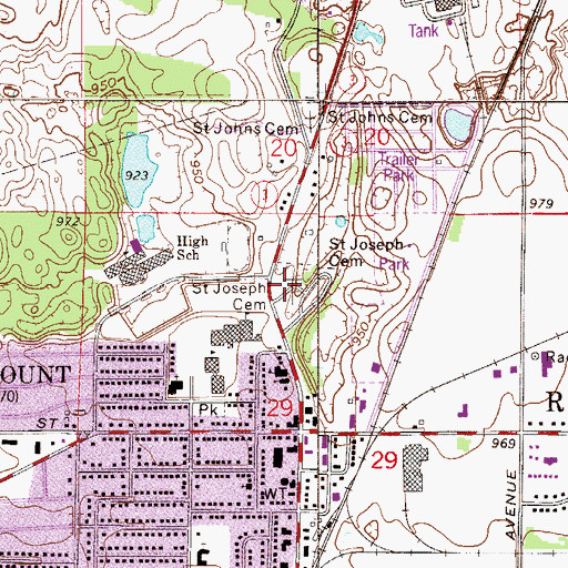 Topographic Map of Saint Joseph Cemetery, MN