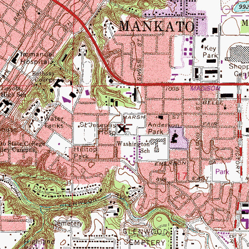 Topographic Map of Mayo Clinic Health System Mankato - Immanuel Saint Joseph's Hospital, MN