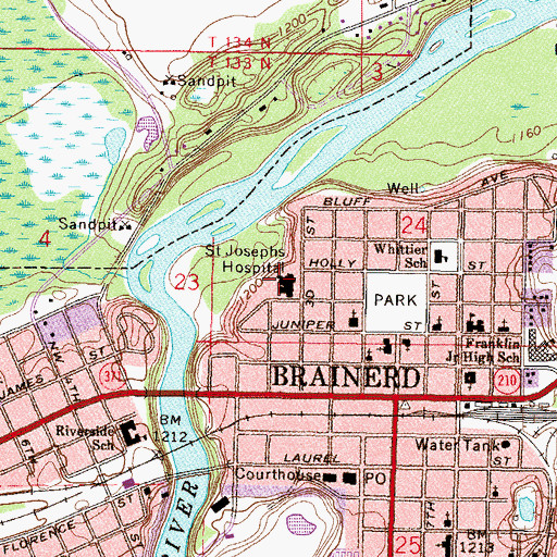 Topographic Map of Essentia Health Saint Joseph's Medical Center, MN