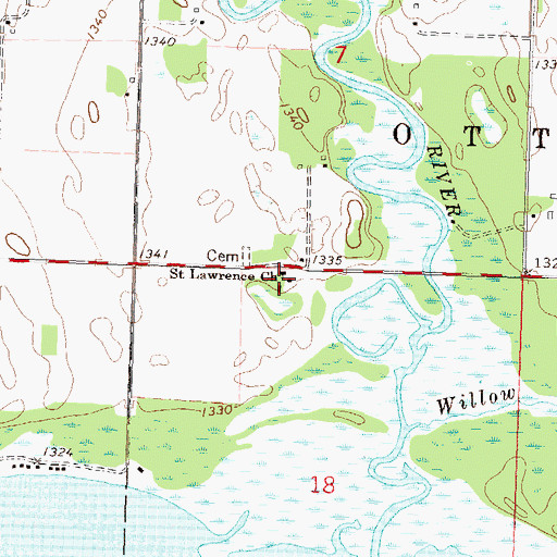 Topographic Map of Saint Lawrence Church, MN