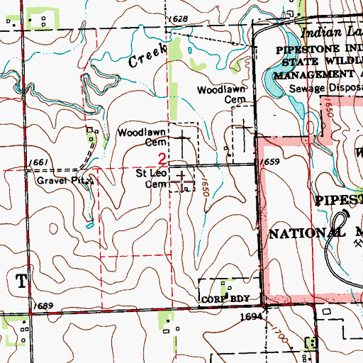 Topographic Map of Saint Leo Cemetery, MN