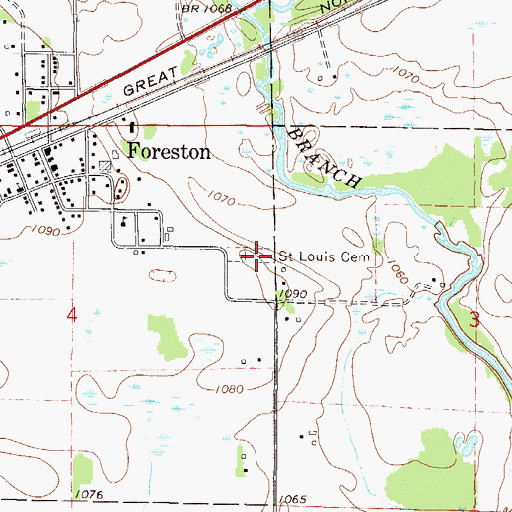Topographic Map of Saint Louis Cemetery, MN