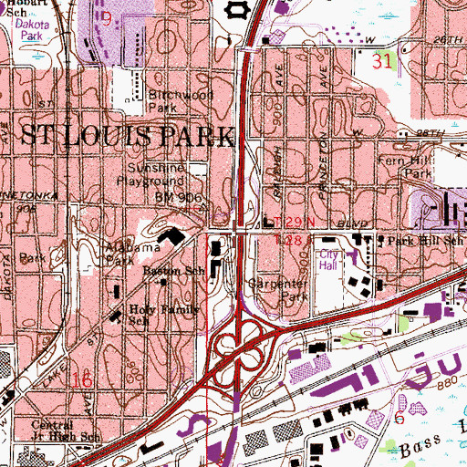 Topographic Map of Saint Louis Park, MN