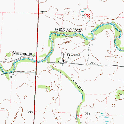 Topographic Map of Saint Lucas Church, MN