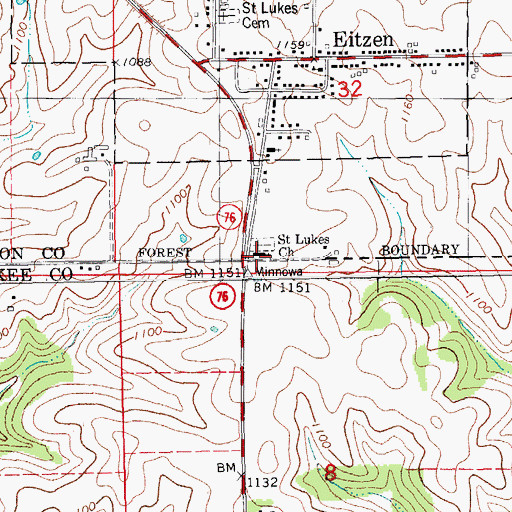 Topographic Map of Saint Lukes Church, MN