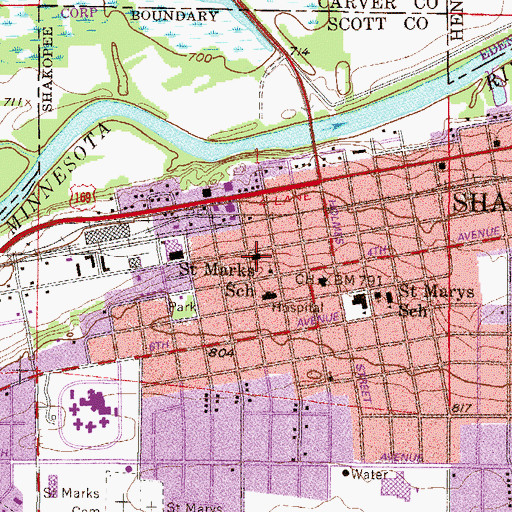 Topographic Map of Shakopee Area Catholic School, MN