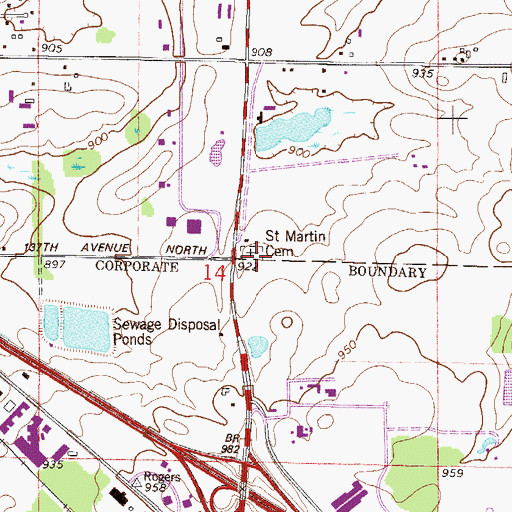 Topographic Map of Saint Martin Cemetery, MN