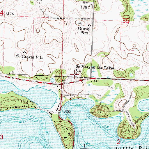 Topographic Map of Saint Mary of the Lakes Church, MN