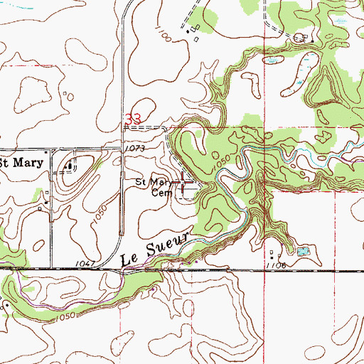 Topographic Map of Saint Mary Cemetery, MN