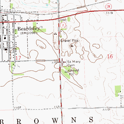 Topographic Map of Saint Mary Cemetery, MN