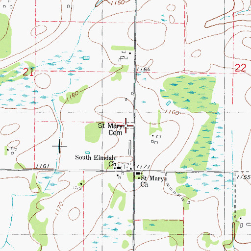 Topographic Map of Saint Mary Cemetery, MN