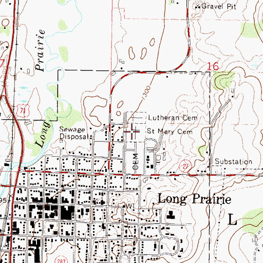 Topographic Map of Saint Mary Cemetery, MN