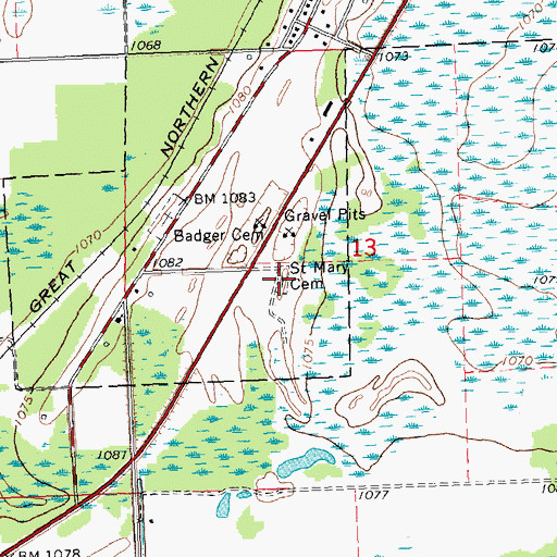 Topographic Map of Saint Mary Cemetery, MN