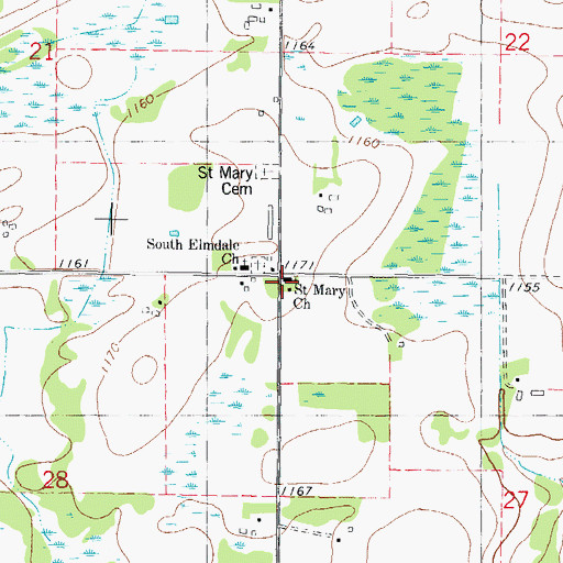 Topographic Map of Saint Mary Church, MN