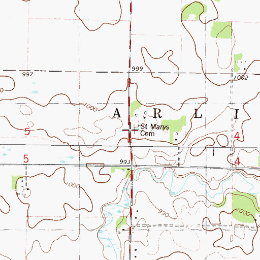 Topographic Map of Saint Marys Cemetery, MN