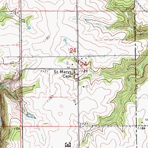 Topographic Map of Saint Marys Cemetery, MN