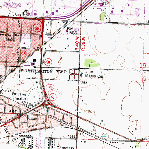 Topographic Map of Saint Marys Cemetery, MN
